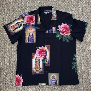 Fashion Nova Holy Floral Short Sleeve Button Up